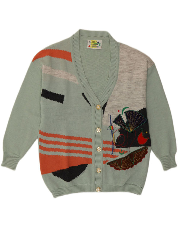 Pulover Cardigan Vintage pentru Damă UK 16 Mare Verde Geometric Noutate