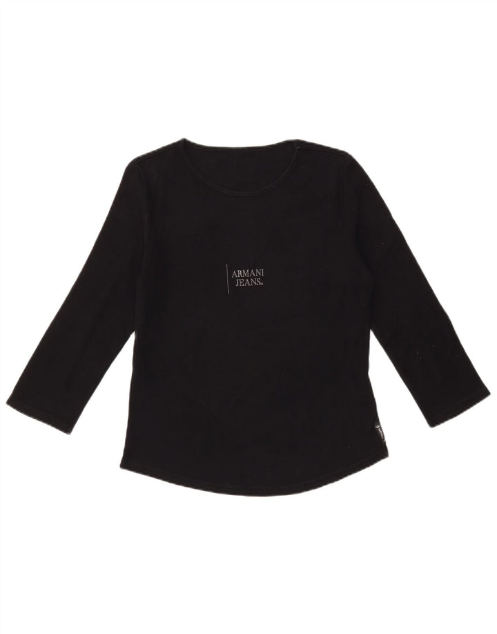 ARMANI JEANS Top grafic pentru femei mâneci 3/4 UK 12 bumbac mediu negru