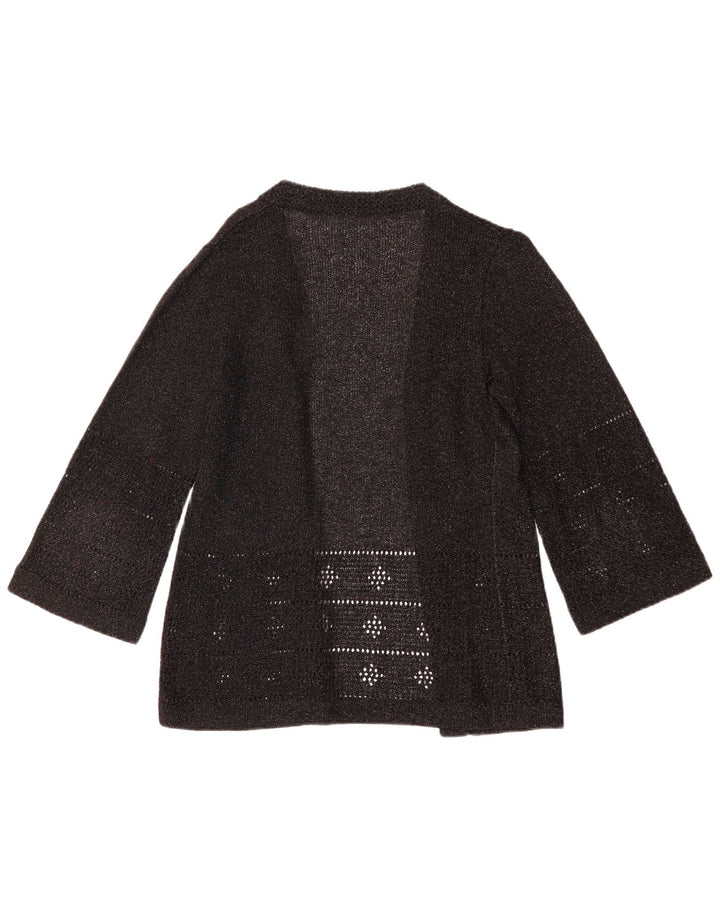 Pulover vintage pentru femei cu mâneci 3/4 deschise cardigan UK 12 mediu negru cu pete