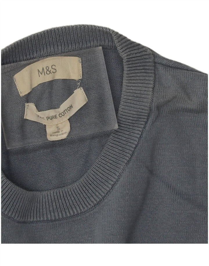 Pulover pentru bărbați Marks & Spencer cu gât crew pulover mic, albastru, bumbac