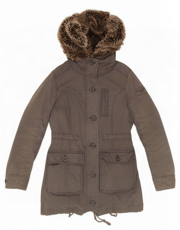Abercrombie & Fitch Womens Hooded Sherpa Parka Jacket UK 10 Small Grey