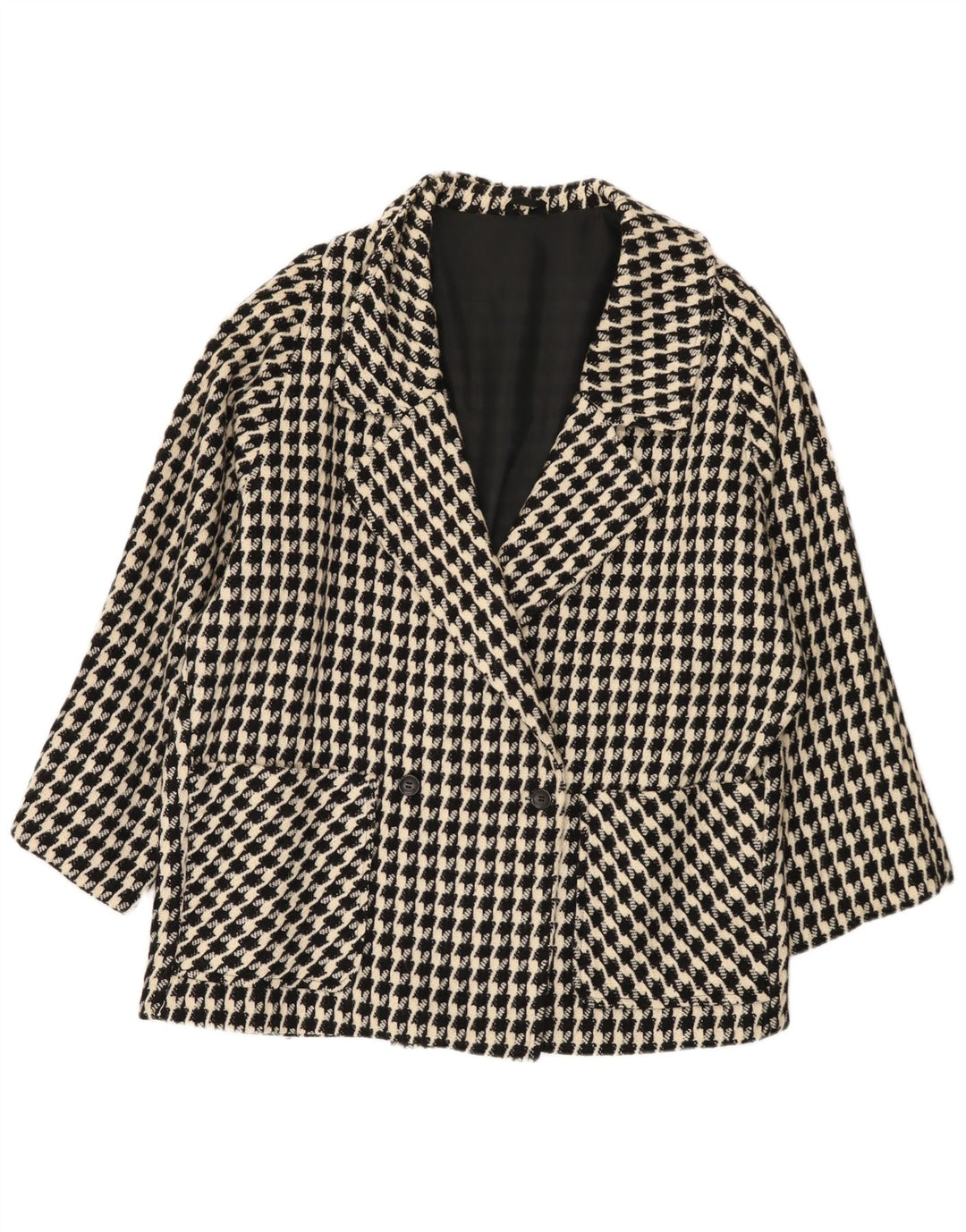 VINTAGE Jachetă supradimensionată pentru femei UK 20 2XL Black Houndstooth