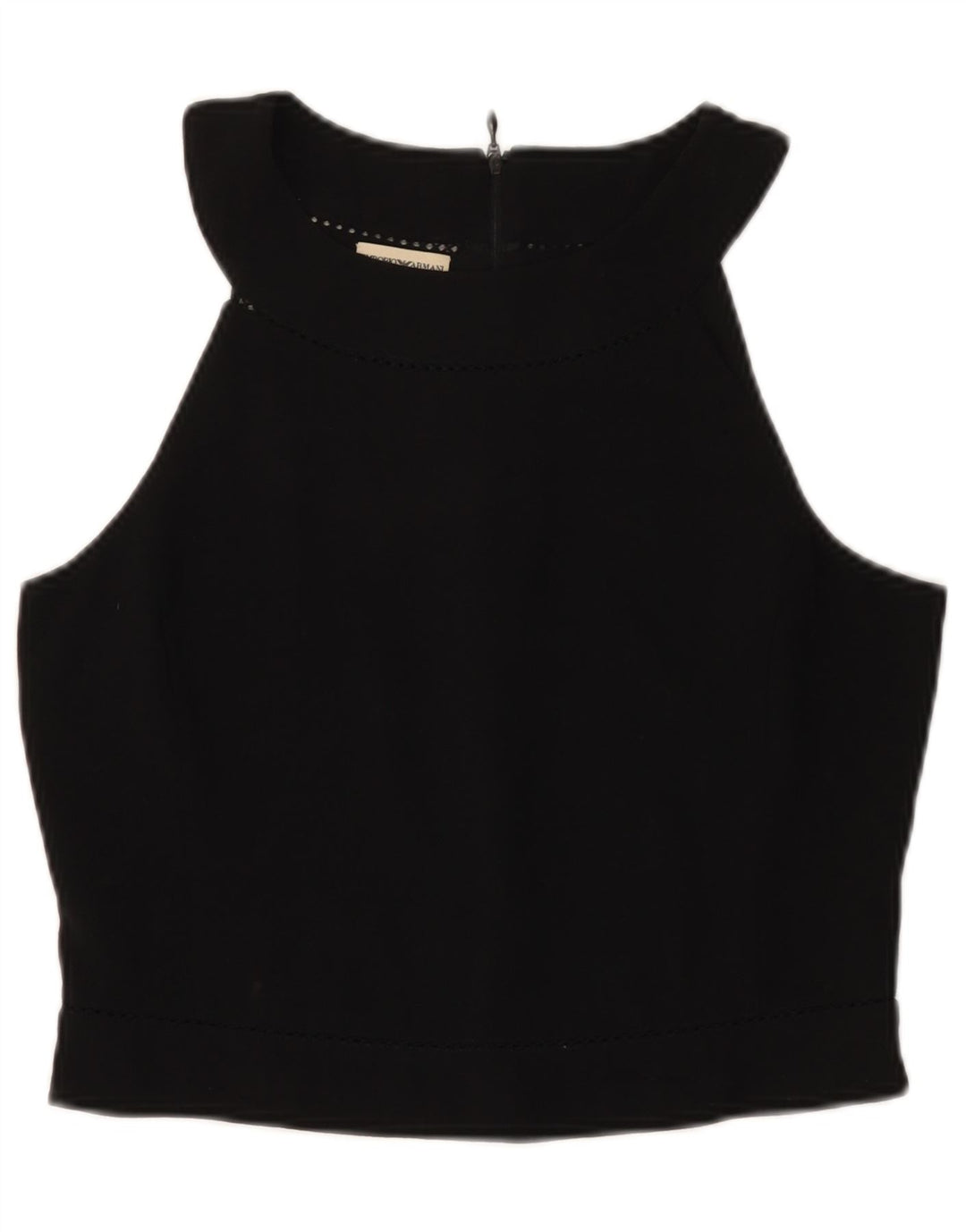 Emporio Armani Crop Halter Top pentru femei IT 46 Lână mare neagră