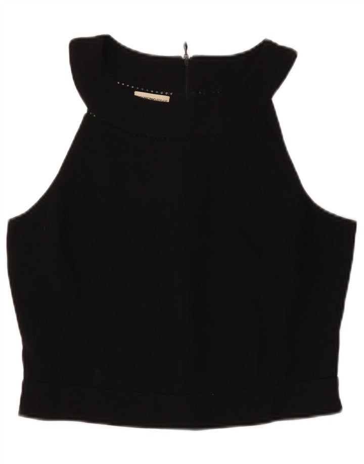 Emporio Armani Crop Halter Top pentru femei IT 46 Lână mare neagră