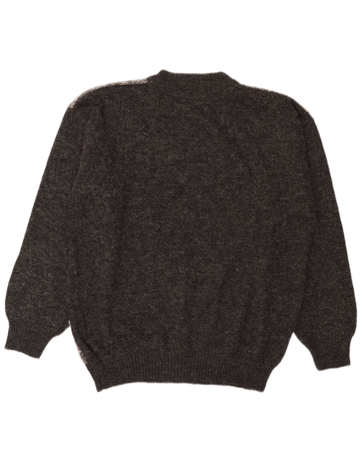 Pulover vintage pentru bărbați cu gât roșu IT 52 mare, gri, lână color bloc