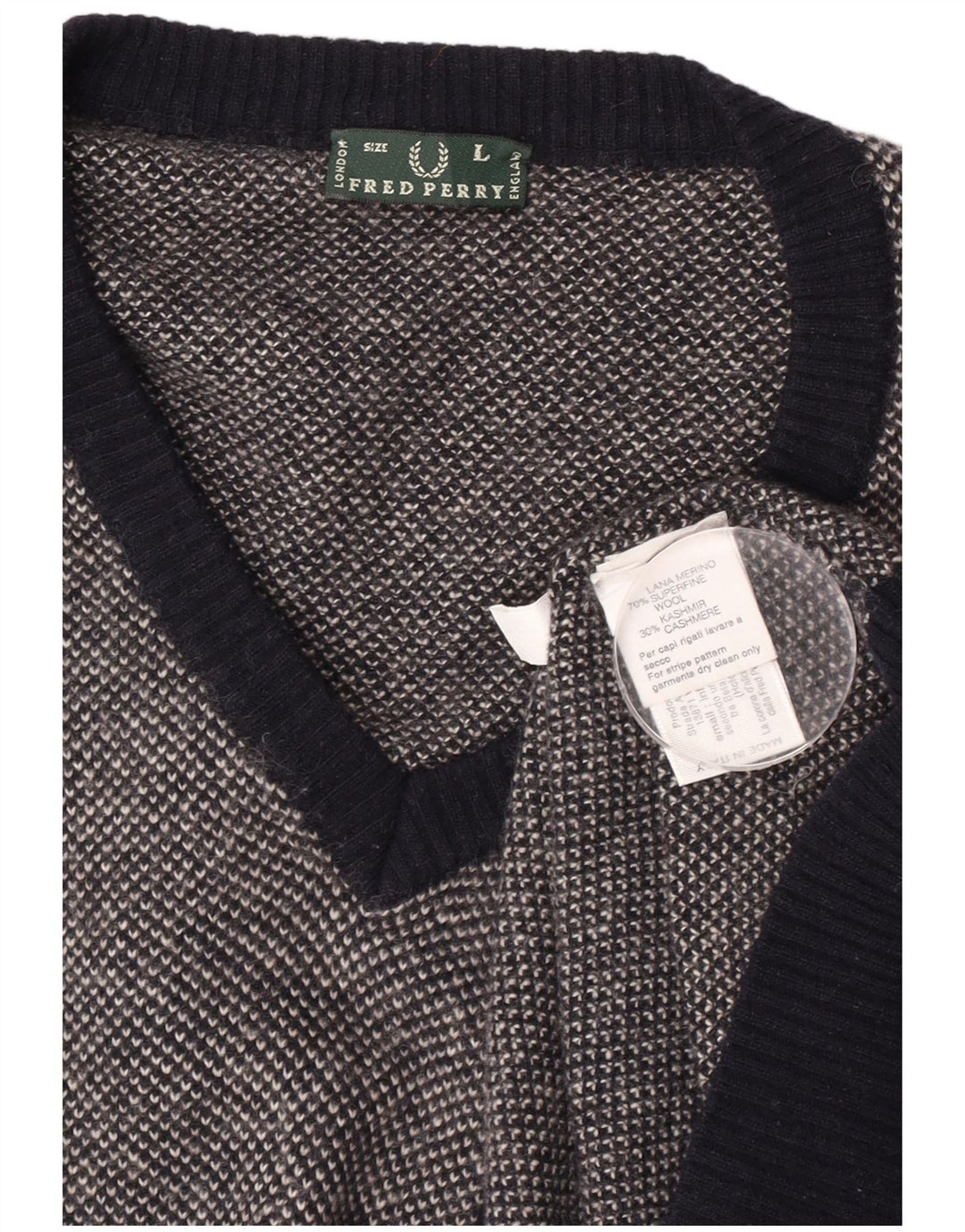 Pulover pentru bărbați Fred Perry cu decolteu în V, mare, lână cu pete, albastru bleumarin