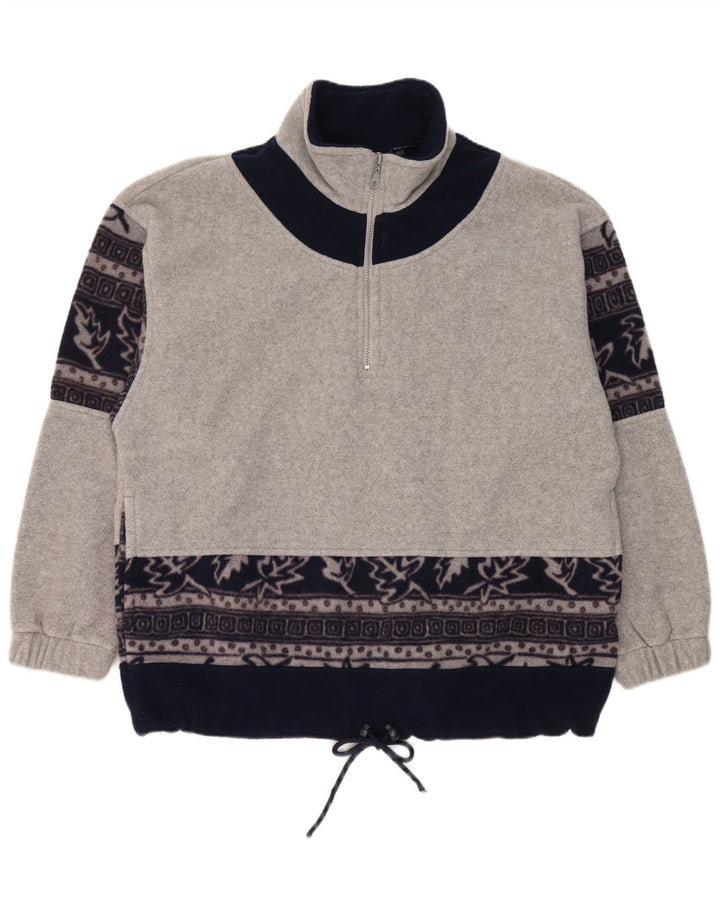 Pulover vintage pentru bărbați, cu fermoar și gât, din lână, mare, gri, floral, poliester