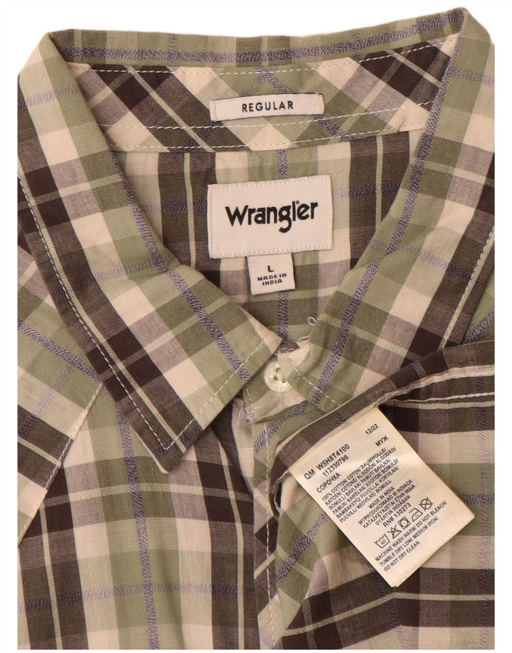 Cămașă Wrangler pentru bărbați, cu mânecă scurtă, cu ajustare normală, din bumbac cu carouri mari, kaki
