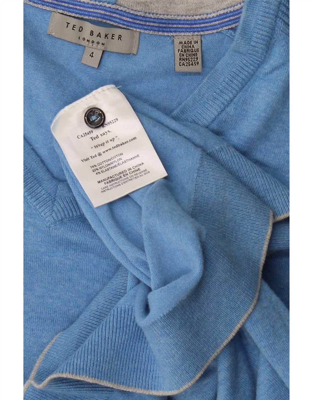 Pulover pentru bărbați TED BAKER, cu decolteu în V, mărime 4, mare, albastru, bumbac cu pete