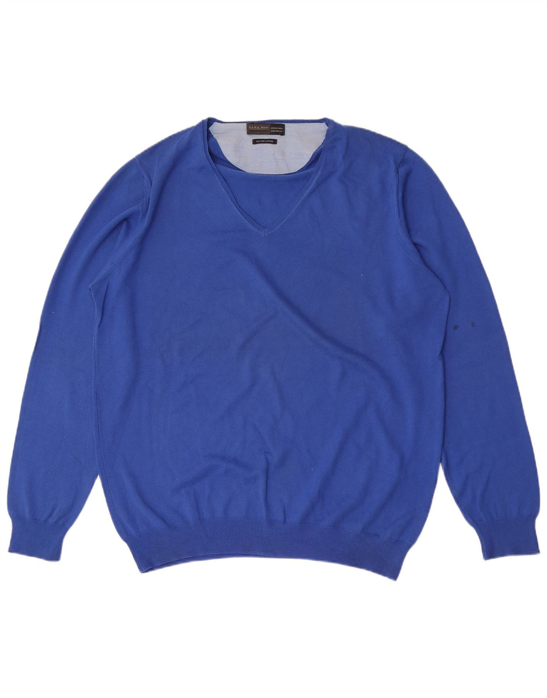 Pulover pentru bărbați Zara, cu decolteu în V, XL, bumbac, albastru