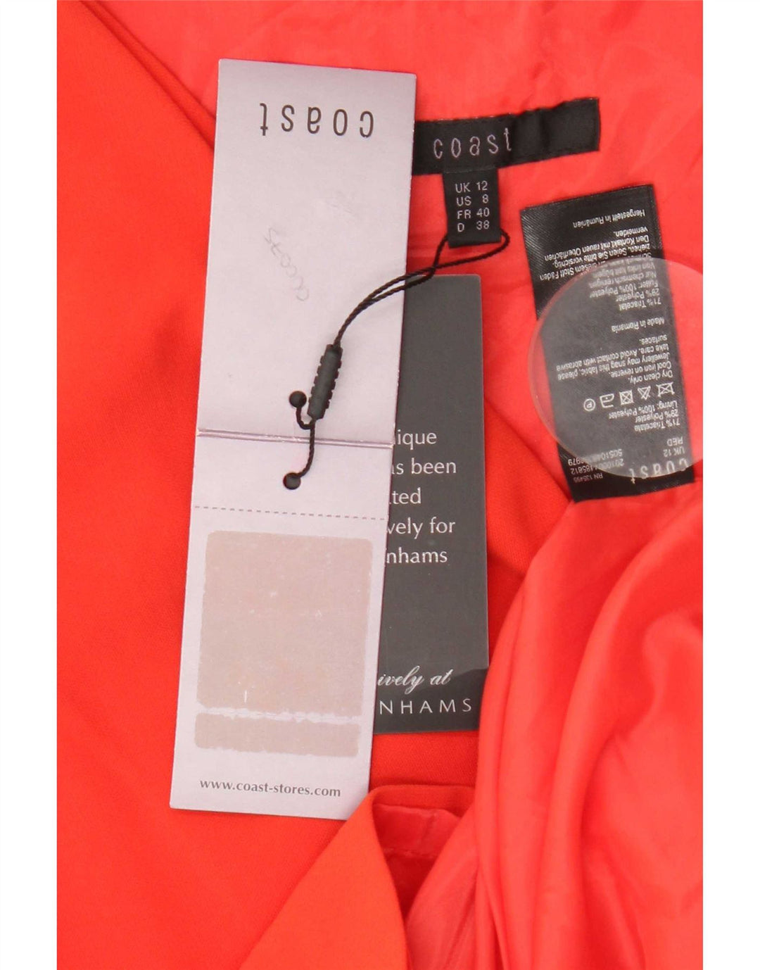 Rochie teacă fără mâneci pentru femei Coast UK 12 Triacetat roșu mediu