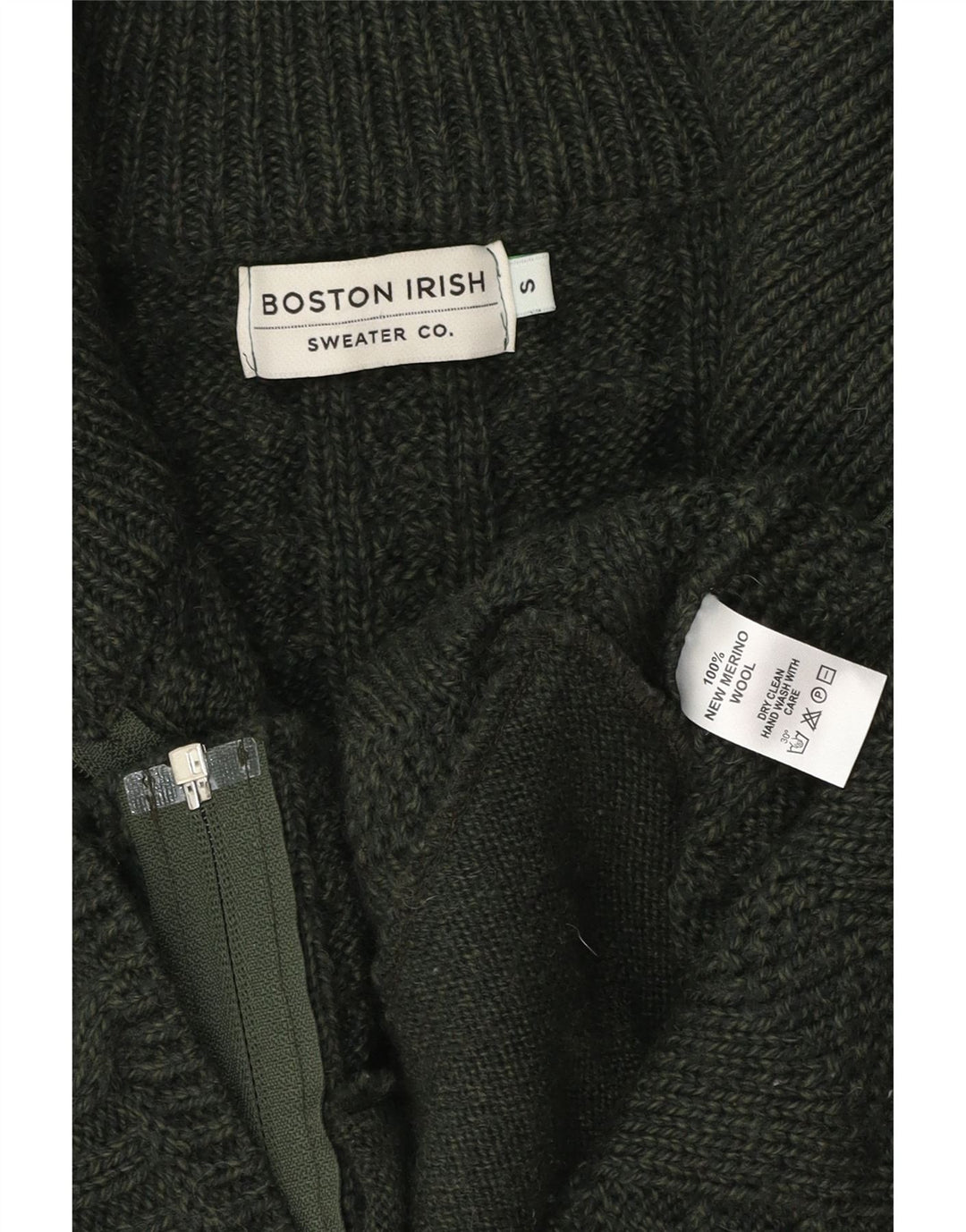 BOSTON IRISH Pulover cardigan pentru femei UK 10 Lână merinos verde mic