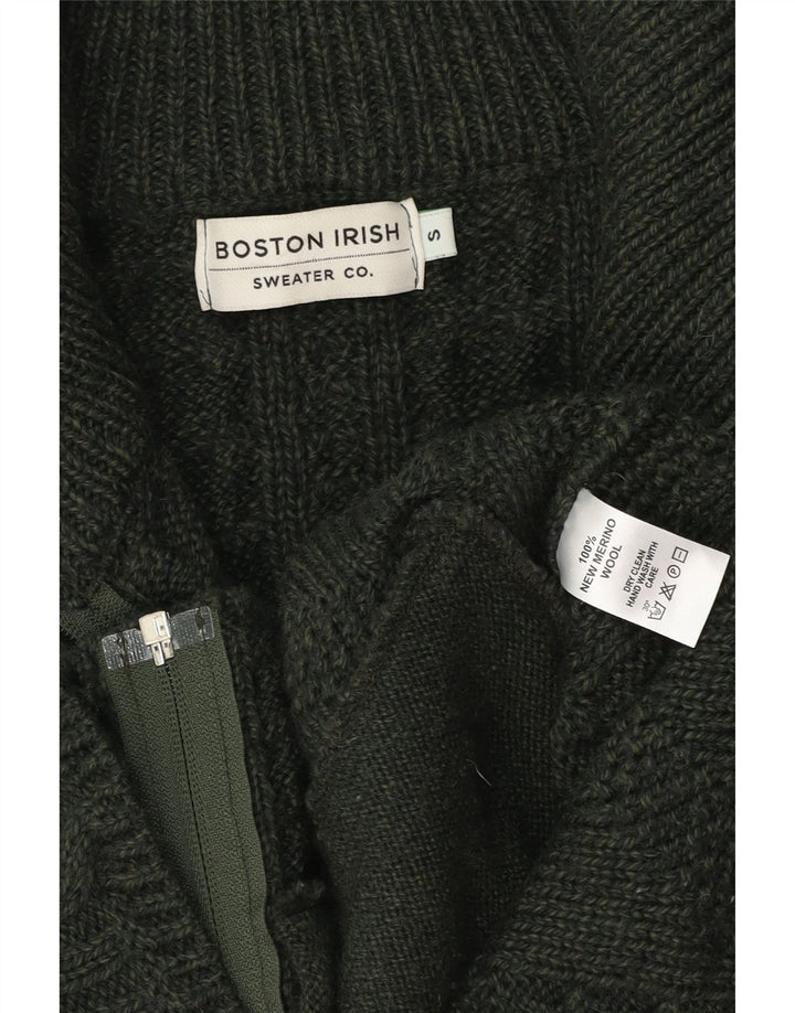 BOSTON IRISH Pulover cardigan pentru femei UK 10 Lână merinos verde mic