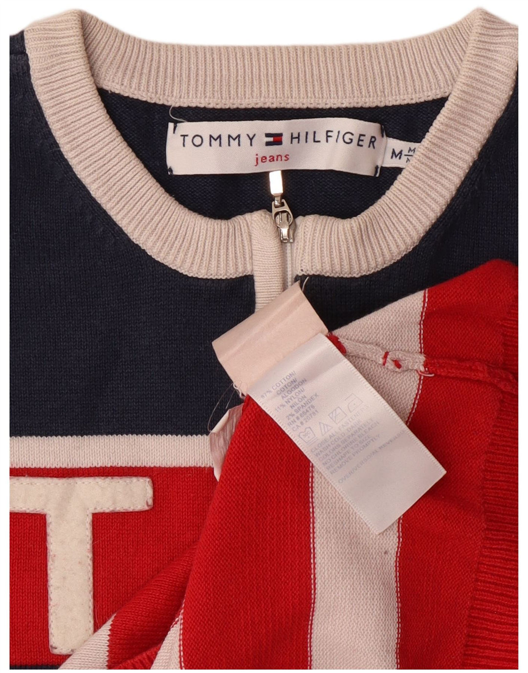 Pulover pentru femei TOMMY HILFIGER, cu fermoar, cu gât, Marea Britanie 12, cu dungi roșii medii