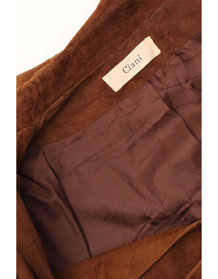 Jachetă vintage pentru femei cu paragate cu 1 nasture din piele intoarsa, UK 10, maro mic