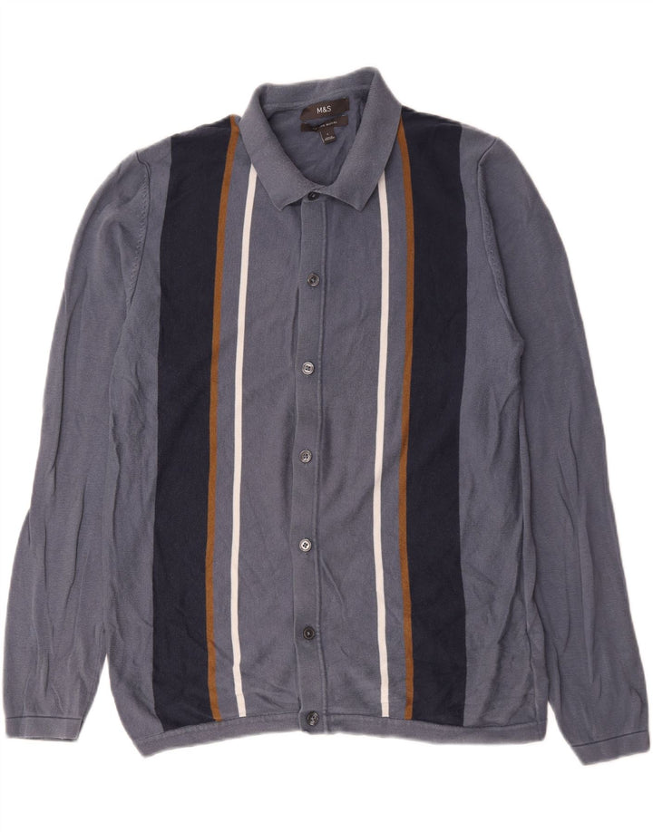 Pulover cardigan pentru bărbați Marks & Spencer, mare, albastru, bumbac cu dungi