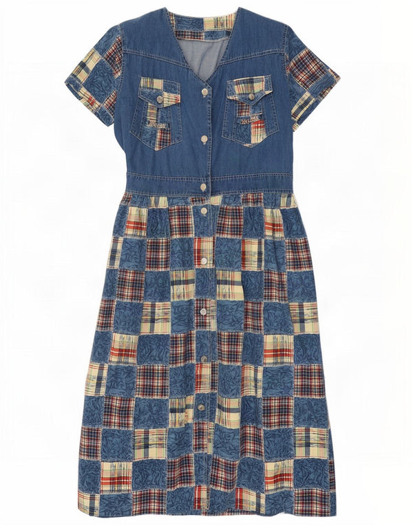 Rochie de denim vintage pentru femei UK 14 Medium Blue Patchwork