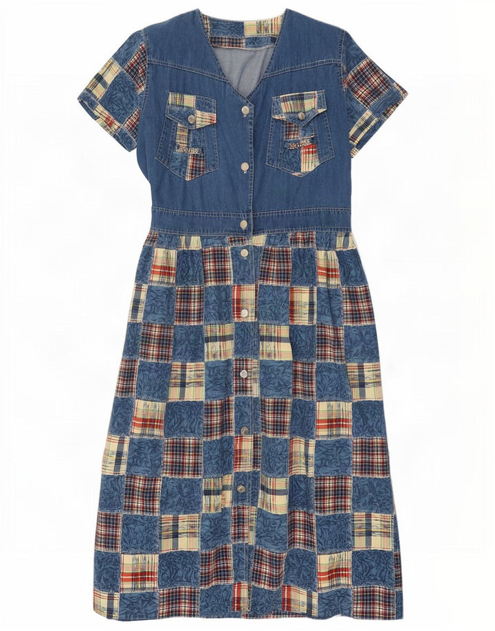 Rochie de denim vintage pentru femei UK 14 Medium Blue Patchwork