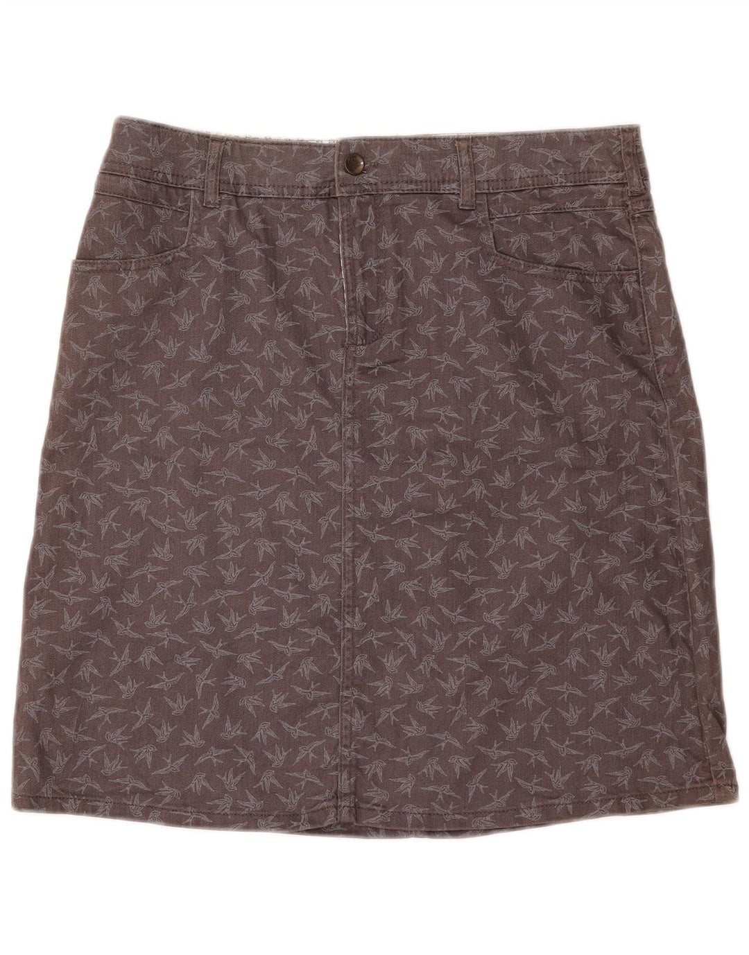 Fusta de denim cu model abstract pentru femei White Stuff UK 12 Medium W32 Gri