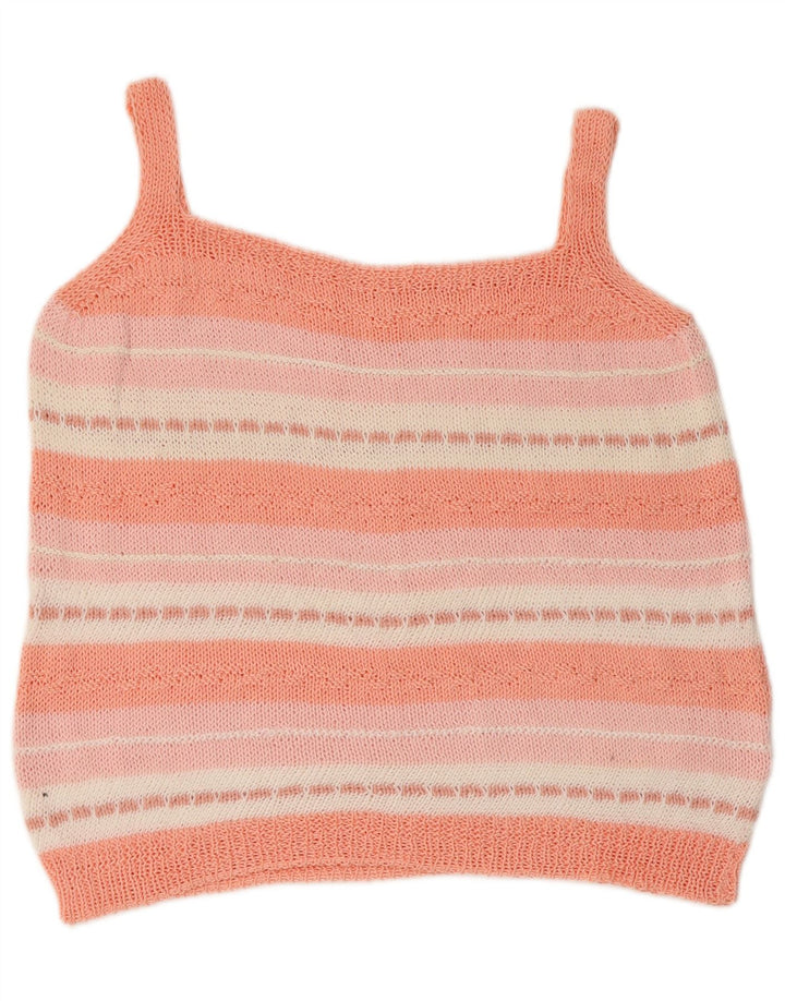 VINTAGE Crop Crop Knit Cami Top pentru femei UK 12 Medium Pink Striped