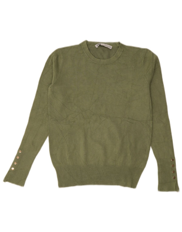 Pulover pentru damă Zara Crop Crew Deck Pulover UK 12 Medium Green Viscose