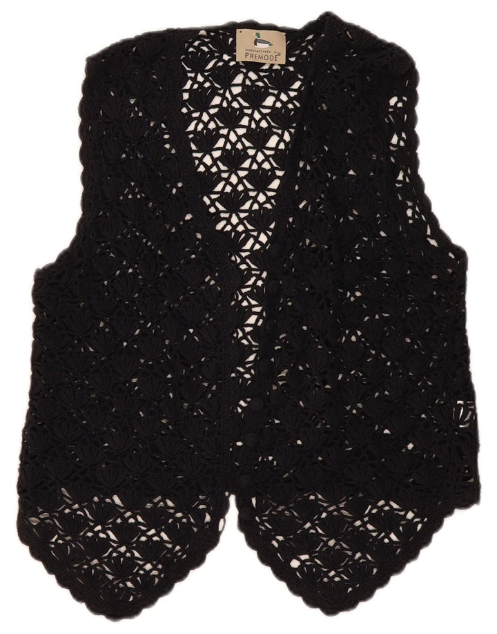 Top cardigan croșetat Premode pentru femei UK 12, bumbac mediu negru