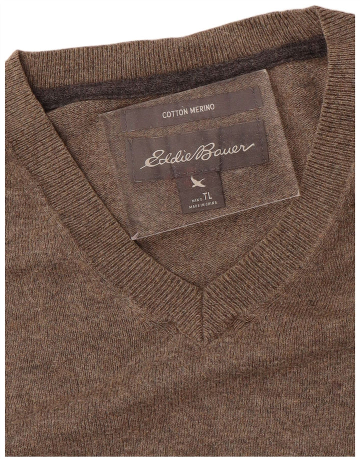EDDIE BAUER Pulover cu decolteu în V pentru bărbați, bumbac mare, gri