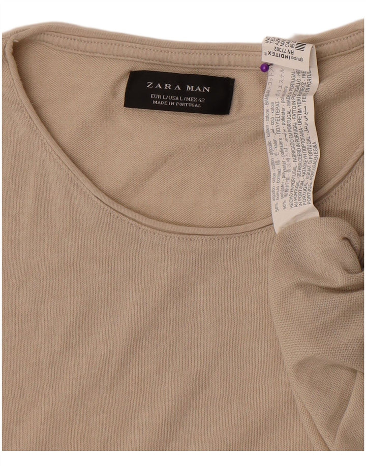 Tricou Zara Barbati Top Mare Bej Bumbac