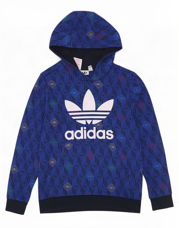 Pulover cu glugă cu grafic pentru băieți Adidas 11-12 ani, bumbac geometric, albastru