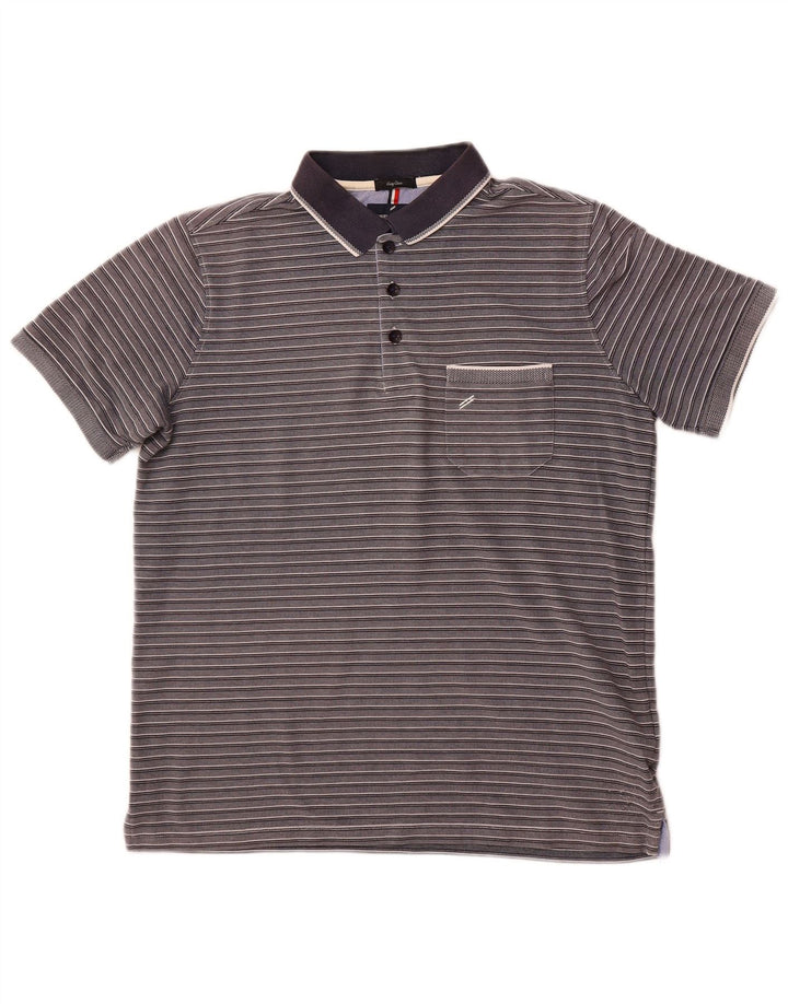 DANIEL HECHTER Tricou polo pentru bărbați, ușor de întreținut, din bumbac cu dungi gri mari