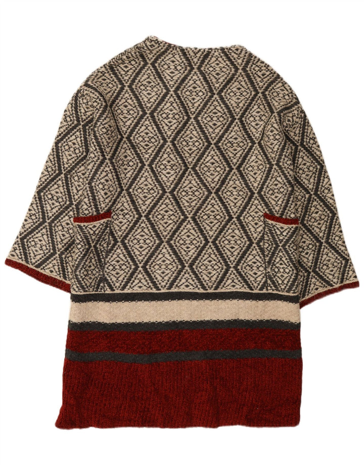 Pulover cardigan deschis pentru femei Zara UK 14 Medium Bej Geometric