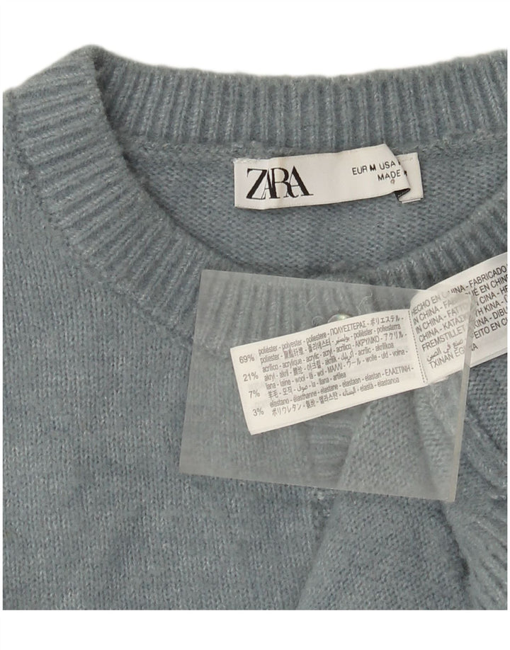 Pulover cardigan pentru femei Zara UK 14 Poliester albastru mediu