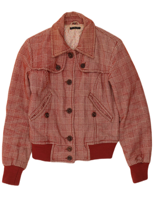 Jachetă Sisley Bomber pentru femei UK 6 XS Burgundy Houndstooth Wool