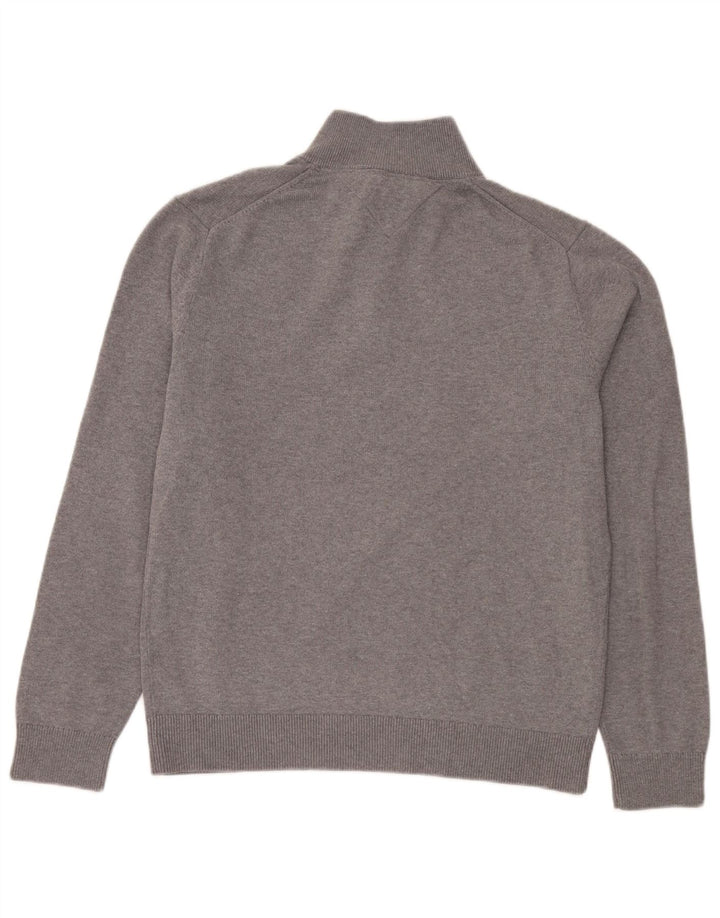 Pulover pentru bărbați Tommy Hilfiger, cu fermoar și gât, bumbac mare, gri