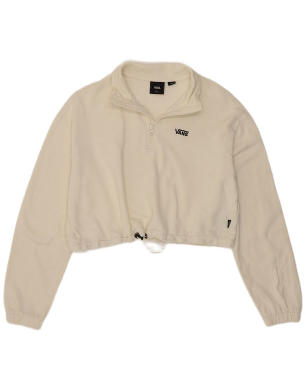 Pulover pentru femei Vans, crop supradimensionat, cu fermoar, cu gât, UK 10, mic, alb