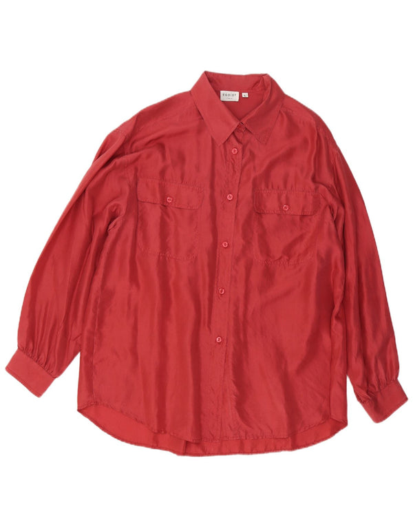 Bluză de cămașă supradimensionată pentru femei vintage UK 16, mătase mare, burgundy