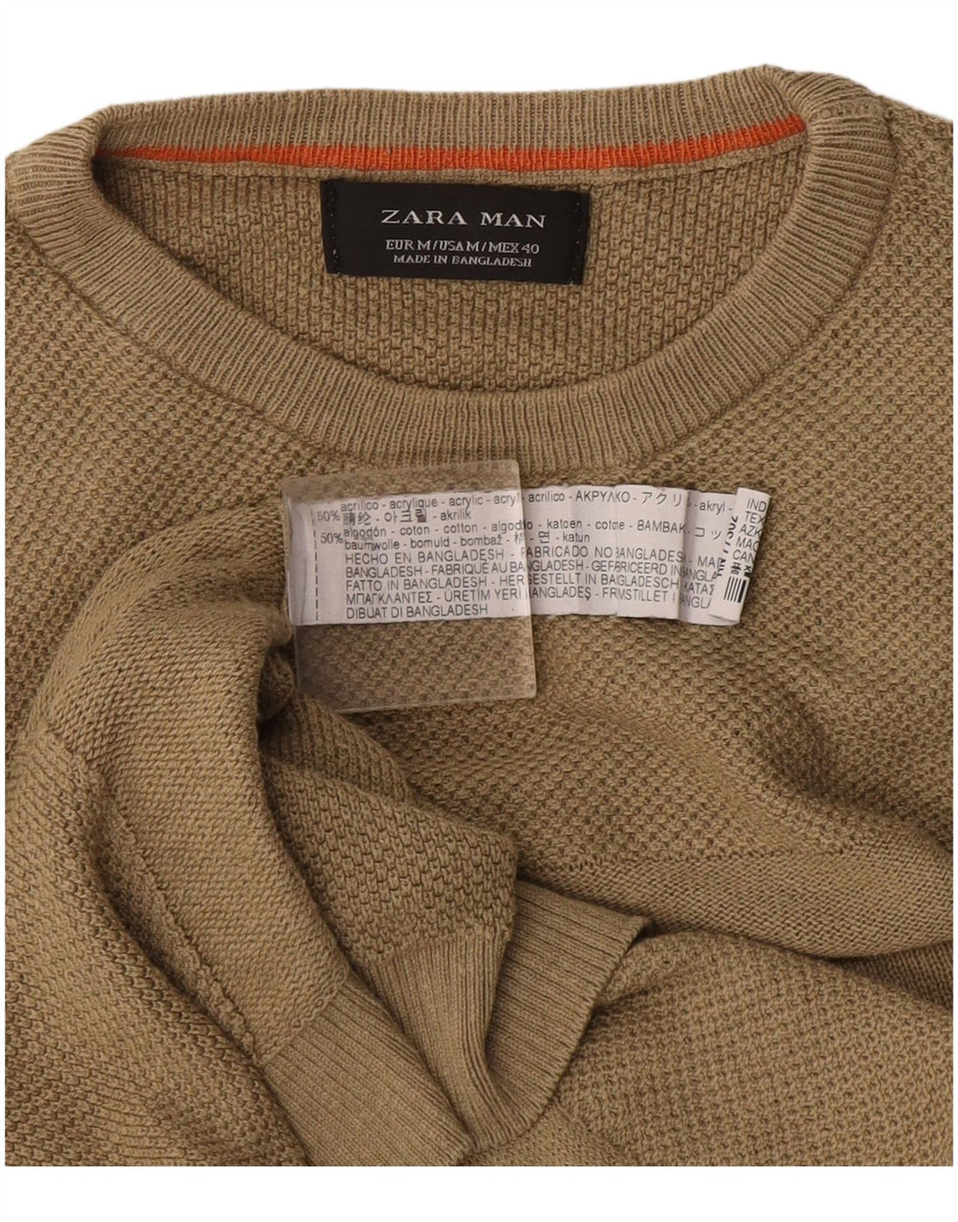 Pulover pentru bărbați Zara, cu decolteu, mediu, kaki, acrilic