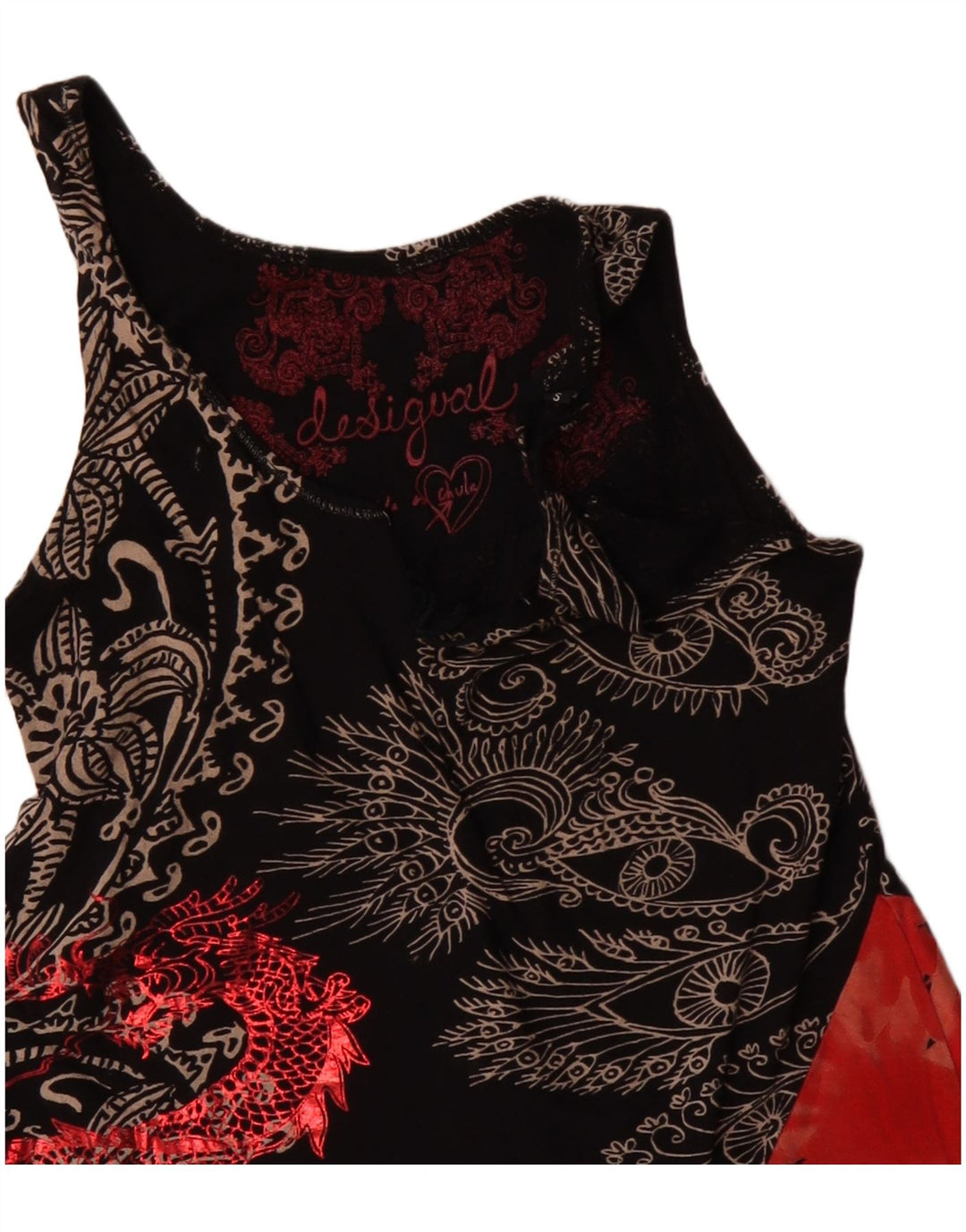 DESIGUAL Top cu tunică asimetrică fără mâneci pentru femei UK 10 Small Black Floral