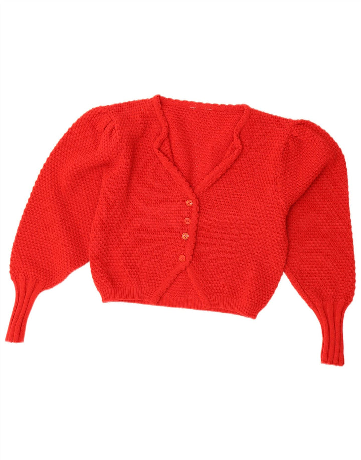 Pulover vintage cardigan crop pentru femei UK 12 Medium Red