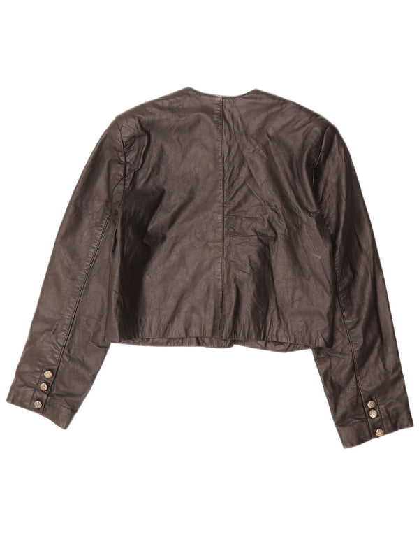 Jachetă Bolero din piele supradimensionată pentru femei VINTAGE EU 36 Piele neagră mică