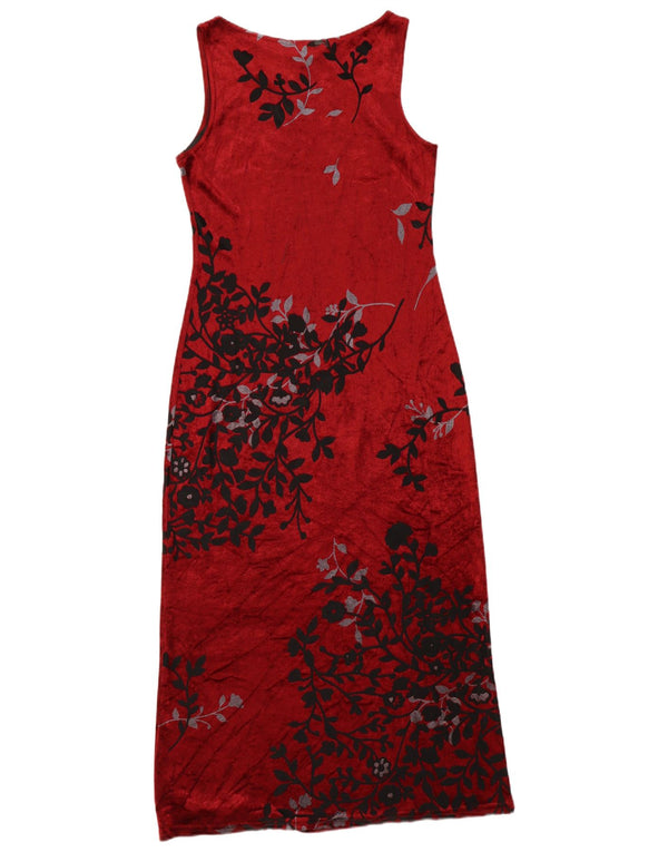 Rochie maxi fără mâneci vintage pentru femei UK 12 Medium Burgundy Floral Viscose