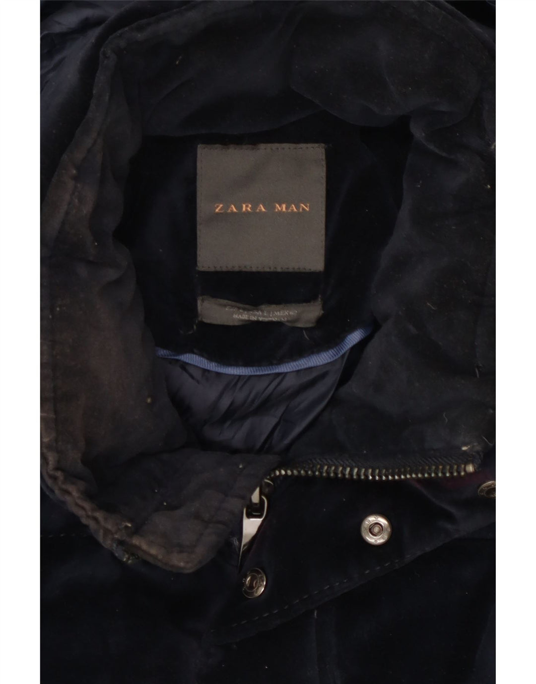 Jachetă căptușită cu glugă pentru bărbați Zara UK 40 mare, poliester bleumarin