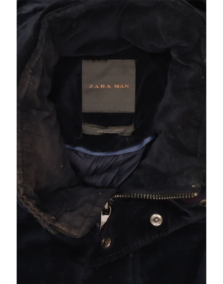 Jachetă căptușită cu glugă pentru bărbați Zara UK 40 mare, poliester bleumarin