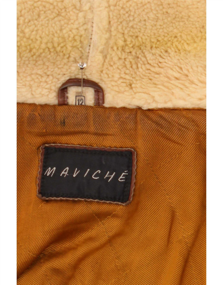 Palton de piele supradimensionat pentru femei Maviche UK 12 Maro Mediu Colorblock