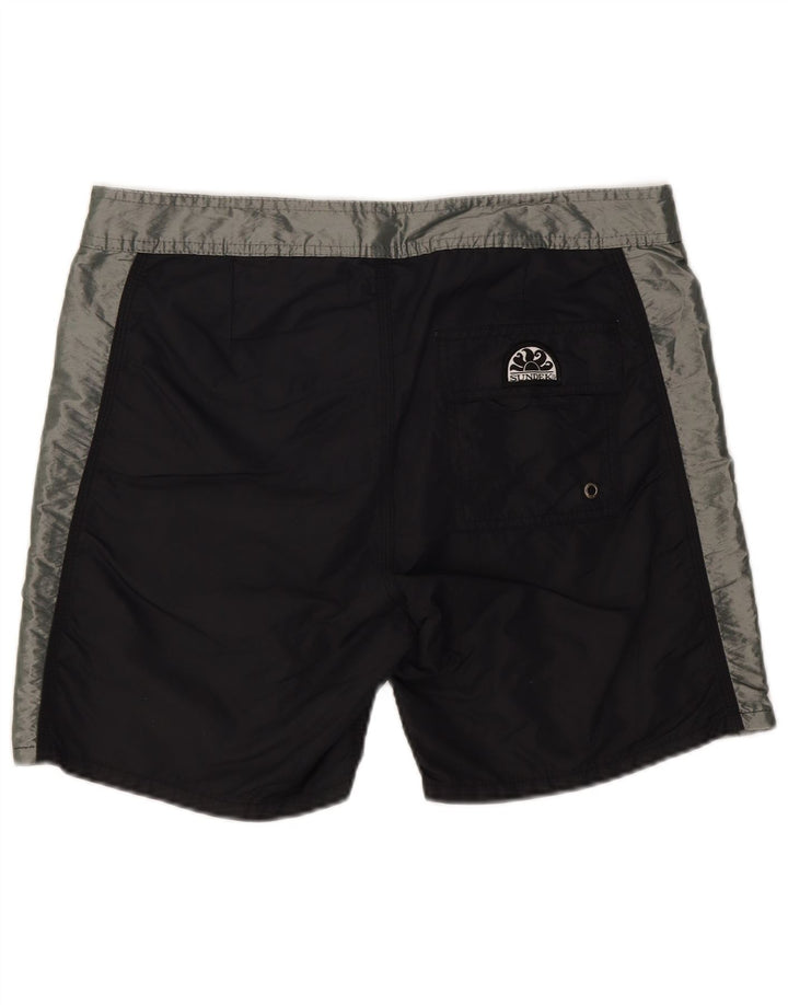 Pantaloni scurți de înot grafic SUNDEK pentru bărbați, nailon colorblock medii, negru