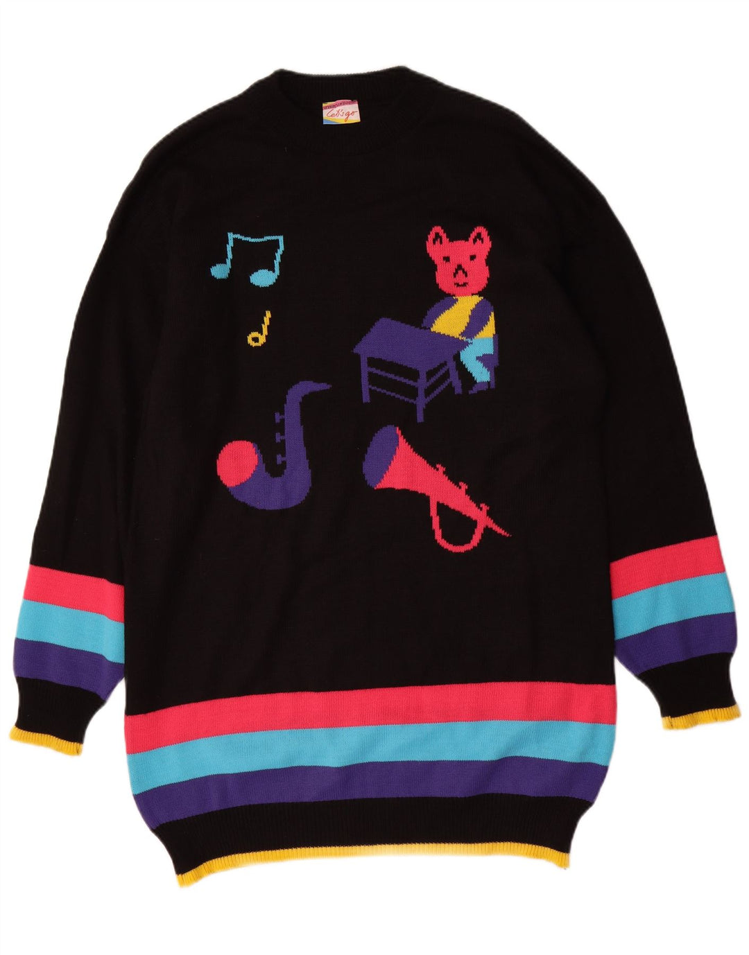 Rochie VINTAGE cu pulover cu grafică pentru femei UK 16, mare, neagră, color block