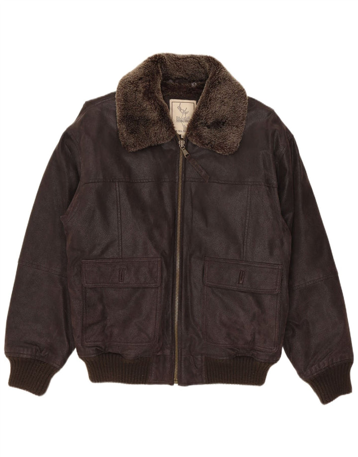 Blustaff Bărbați Bomber Shearling Jacket UK 38 Medium Brown Piele