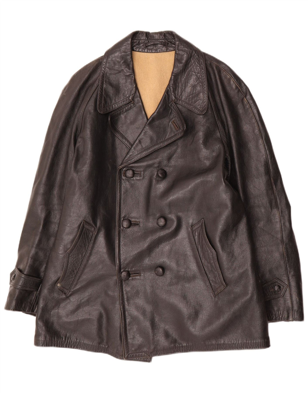Jachetă din piele vintage pentru bărbați cu două piepți UK 38 Medium Black