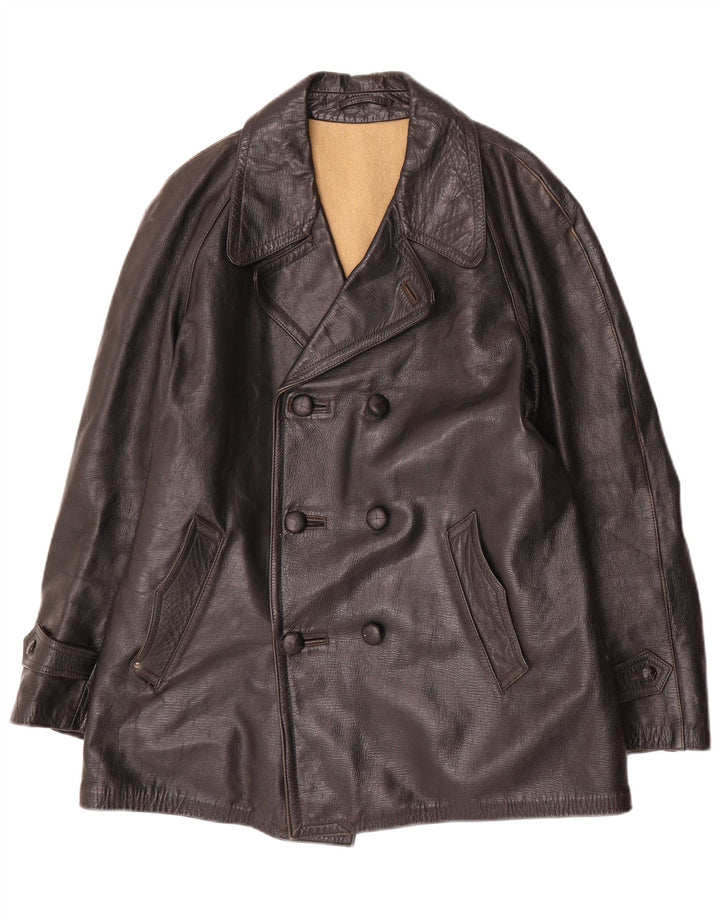 Jachetă din piele vintage pentru bărbați cu două piepți UK 38 Medium Black