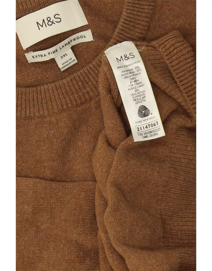 Pulover pentru bărbați Marks & Spencer, cu gât crew, 2XL, lână de miel maro